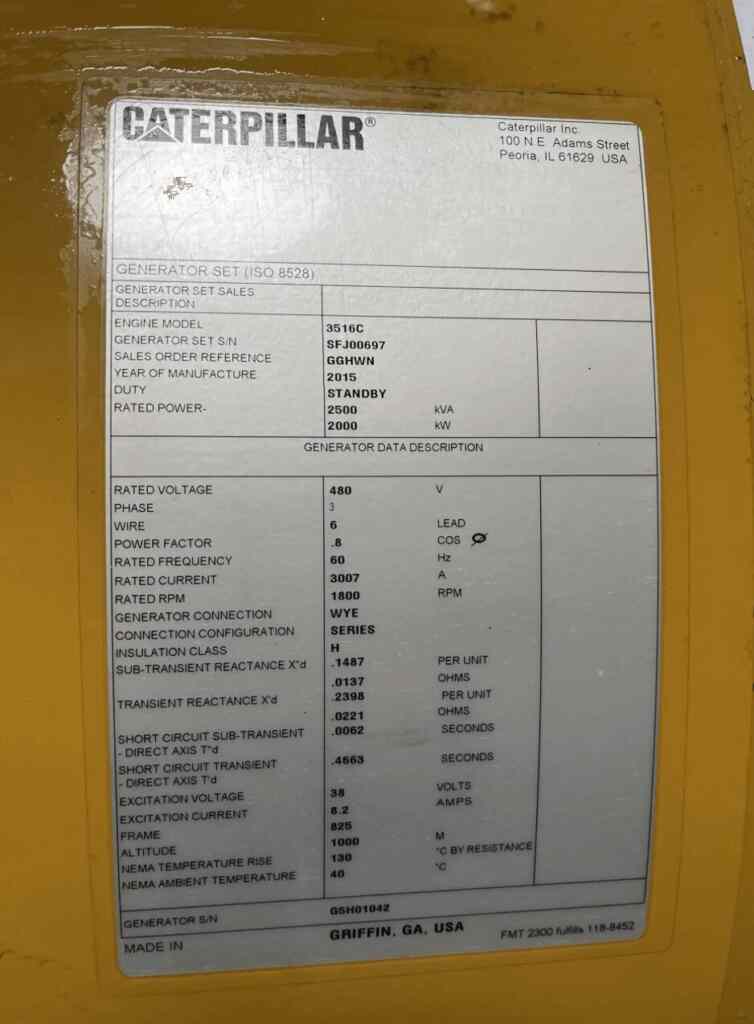 Caterpillar 3516C Standby Diesel Generator